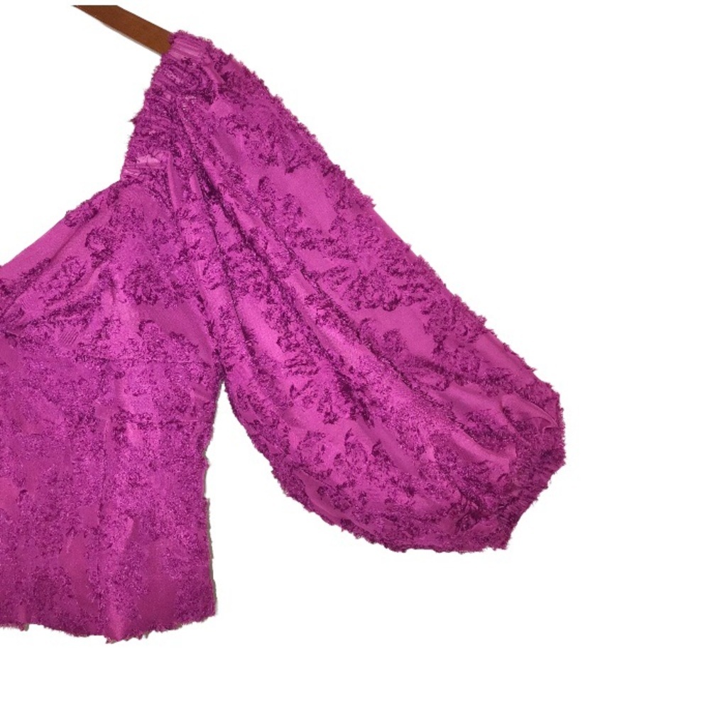 Anthropologie Hutch Raspberry Kenna Medley 3/4 Puff Sleeve Corset Crop Top - Picture 5 of 9